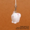 White flocked puppy charm with silver clasp for DIY keychains, 100mm total length - Pomeranian