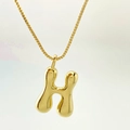 Minimalist gold balloon letter H pendant necklace with a polished box chain - Letter H / Gold