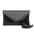 Black envelope crossbody bag with wave pattern texture and gold chain strap - Black