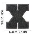 Detailed size chart for black chenille letter X patch with 7cm height dimensions - Letter X / Black