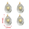 Set of 4 teardrop-shaped gray stone pendants with golden sun pattern and 18x13mm size - Gray Moonstone - Small Sun