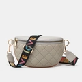 Quilted grey crescent waist bag with colorful LOVE lettered black shoulder strap - Gray