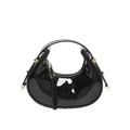 Mini black patent leather crescent handbag with glossy finish and gold hardware - Black