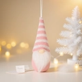 Grazioso gnomo di Natale a maglia a righe bianche e rosa con barba in morbido peluche - Righe Rosa-Bianche a Maglia B
