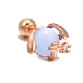 Rose gold puppy ear stud with blue round gemstone and sparkling zircon accents - Dog Style (EGD0036) / Rose Gold