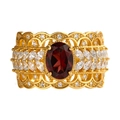 Luxurious S925 silver ring with large oval garnet and vintage hollow gold-plated details - Garnet Vintage Style (LR096)