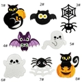 Macro detail of eight Halloween embroidery patches featuring cats, pumpkins and ghosts - Horror Style Patch Set (8 Pieces)