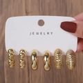 Gold Four-Bead Textured C-Shape Style (E0803-1)