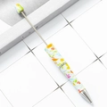 DIY beadable ballpoint pen featuring floral patterns and matching decorative beads - White Base Colorful Floral Bead (31)