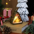 Vintage bronze Christmas lantern with LED light and festive pine tree scene - Christmas Tree / Bronze