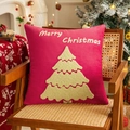 Housse de coussin en velours rouge avec broderie sapin de Noël sur chaise bois - Rouge Joyeux Noël (Velours)