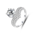 Luxurious 925 sterling silver princess crown moissanite ring with six-prong setting - FDJZ-068-Moissanite (D Color)