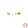 S925 sterling silver gold stud earring with white opal stone and flat back design - #5 White Opal / Gold