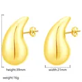 Pendientes de lágrima hueca en acero chapado en oro 18K de 39mm de alto y 21mm ancho - Gota de Agua Grande (MS-228) / Dorado