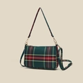 Borsa baguette vintage a quadri rossi con hardware dorato e tracolle regolabili - Verde