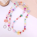 Set of two colorful wood bead flower and heart phone cross-body chain lanyards - Multicolor Mixed Beads Decor