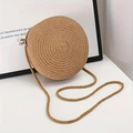 Kids round khaki straw crossbody bag with long shoulder strap for summer beach wear - Khaki Cylindrical Bag (16*6.5cm)
