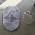 White mesh hat laundry bag with blue zipper and internal plastic shaper for protection - Set (With Plastic Frame) / Large / Blue
