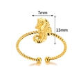 Anello regolabile con ippocampo in acciaio inossidabile dorato con ciondolo marino - Aperto Regolabile / Oro