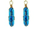 Blaue Kristall-Ohrringe in Sechskantsäulenform mit Golddrahtwicklung und Anhänger - Halskette mit Anhänger / Türkis