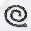 Collana cubana nera 13mm da uomo con chiusura rotonda, pietra nera e zirconi incastonati - Bracciale 21cm / Nero con fibbia in strass