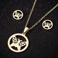 Conjunto de joyas doradas de acero inoxidable con collar y pendientes de mariposa calada - Estilo de Mariposa Hueca Redonda (030) / Dorado