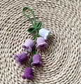 Handmade crochet lily of the valley car pendant in white, light purple and dark purple - 6 Flowers Purple Lily of the Valley
