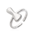 Adjustable silver liquid metal ring featuring a minimalist geometric dumbbell design - Letter I