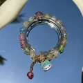 Handmade colorful beaded bracelet with a light blue rabbit charm and gold spacers - S020-blue My Melody Mixed Color Burst Bracelet #sz426