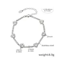 Silver stainless steel bracelet with zircon heart charm and adjustable chain link - Heart Shape Style (E580) / Steel