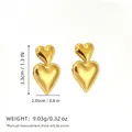 Polished 18K gold-plated double heart earrings with a minimalist layered design - Gold Double Layered Heart Drop