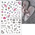 Floral nail art sticker F945 with colorful roses and vintage bird designs - F945 (Pink Grey Flower Bird)