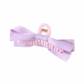 Pink hair claw clip featuring a large purple satin bow accessory for hair styling - Large Claw Clip / Purple