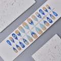 Blue ocean-style press-on nails with 3D floral relief, pearls, and shell texture - Ocean Fresh Relief Floral Style (WY-056) / Multi-piece Box Set