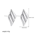 Detailed view of silver wave-shaped heart stud earrings with size and weight metrics - 26mm*14mm / Small Silver Wing