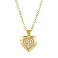 Minimalist heart pendant necklace in golden finish with sparkling white zircon inlays - 14K Gold Diamond Heart (K-1231)