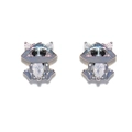 Charming raccoon stud earrings with grey metal finish and micro-set cubic zirconia crystals - Raccoon Stud Earrings / White Gold