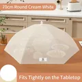 70cm cream-white foldable food cover net for 8-9 dishes, round mesh food tent - Standard (Fits 8-9 Dishes)