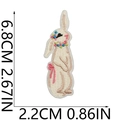 Detail showing dimensions of a cute beige rabbit embroidery patch with floral wreath - Standing Bow Rabbit (S30HXZ-07-17)