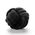 Knotted velvet cushion in black finish with intricate woven texture on white background - 28x28cm With Insert / Black Knot Ball Style (XB22-25)