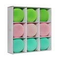 Set of 9 colorful macaron-shaped cosmetic sponges in a white window gift box - Style 2 (Green/Pink/Cyan)