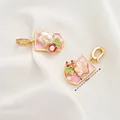 Monet style floral pendant with natural pearl and pink enamel in a gold rectangle frame - Style 19 Pink Enamel Baroque Pearl Pendant
