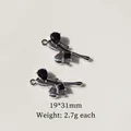 Retro silver alloy pendant with black gems for Y2K jewelry DIY, size 19x31mm - 6# Black Zirconia Liquid Heart