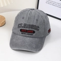 Berretto da baseball vintage grigio lavato con ricamo classico in denim di cotone - Grigio