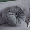 Grey pleated round velvet pumpkin cushion on light grey quilted sofa for home decor - Diameter 35cm / Gray
