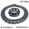 Conjunto de collar y pulsera de eslabones cubanos gruesos de 30mm en acero inoxidable negro - Conjunto Negro (KS223990-KJX)