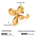 Dettaglio dell'anello a fiore dorato con dimensioni e specifiche in acciaio inossidabile - Stile Oro (JDR0301002)