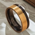 Two-tone tungsten carbide ring with brushed gold finish and dark inner band - Size 7 / Gold Brushed Two-Tone Style / 8mm Wide / Black and Gold