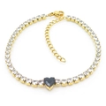 Bracelet tennis doré avec pierres blanches et un pendentif central en forme de cœur noir - Noir