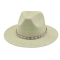 Chapeau fedora vert clair en feutre de laine avec ruban serpent et strass chic - Vert Matcha (Motif Serpent)